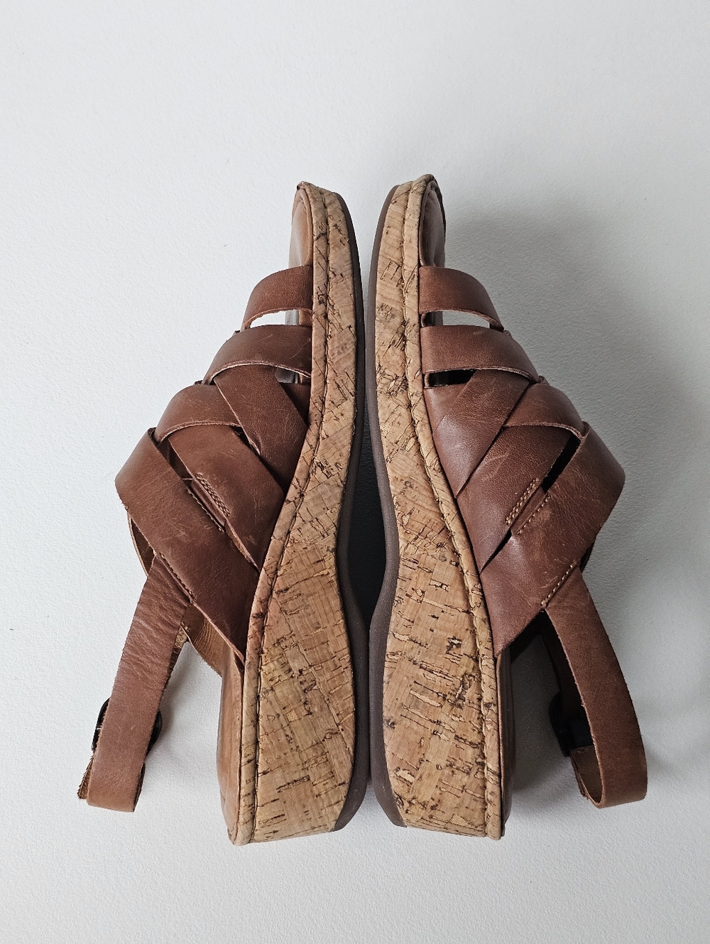 Born Leather Wedge Sandals Brown Strappy Slingback Comfort 10M - Picture 6 of 10
